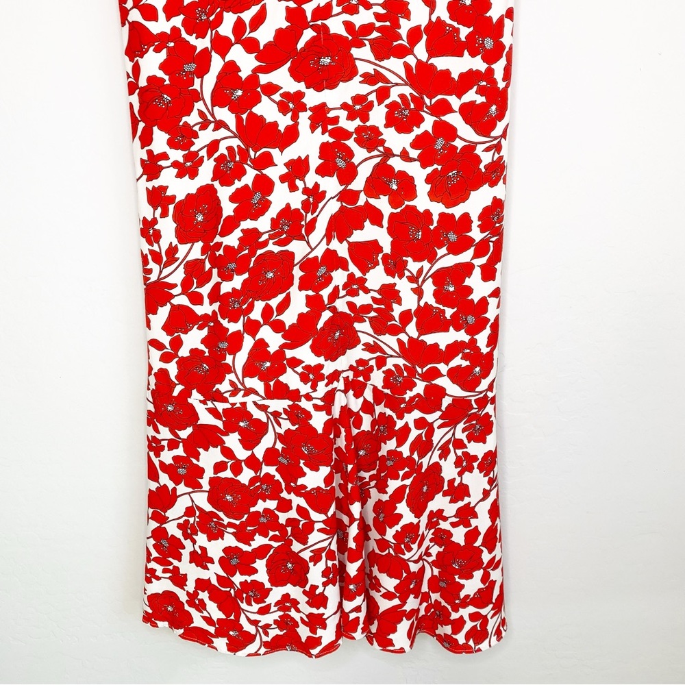 Bardot Fiesta Red Floral Faux Wrap Midi Dress Size 10 - Picture 9 of 15